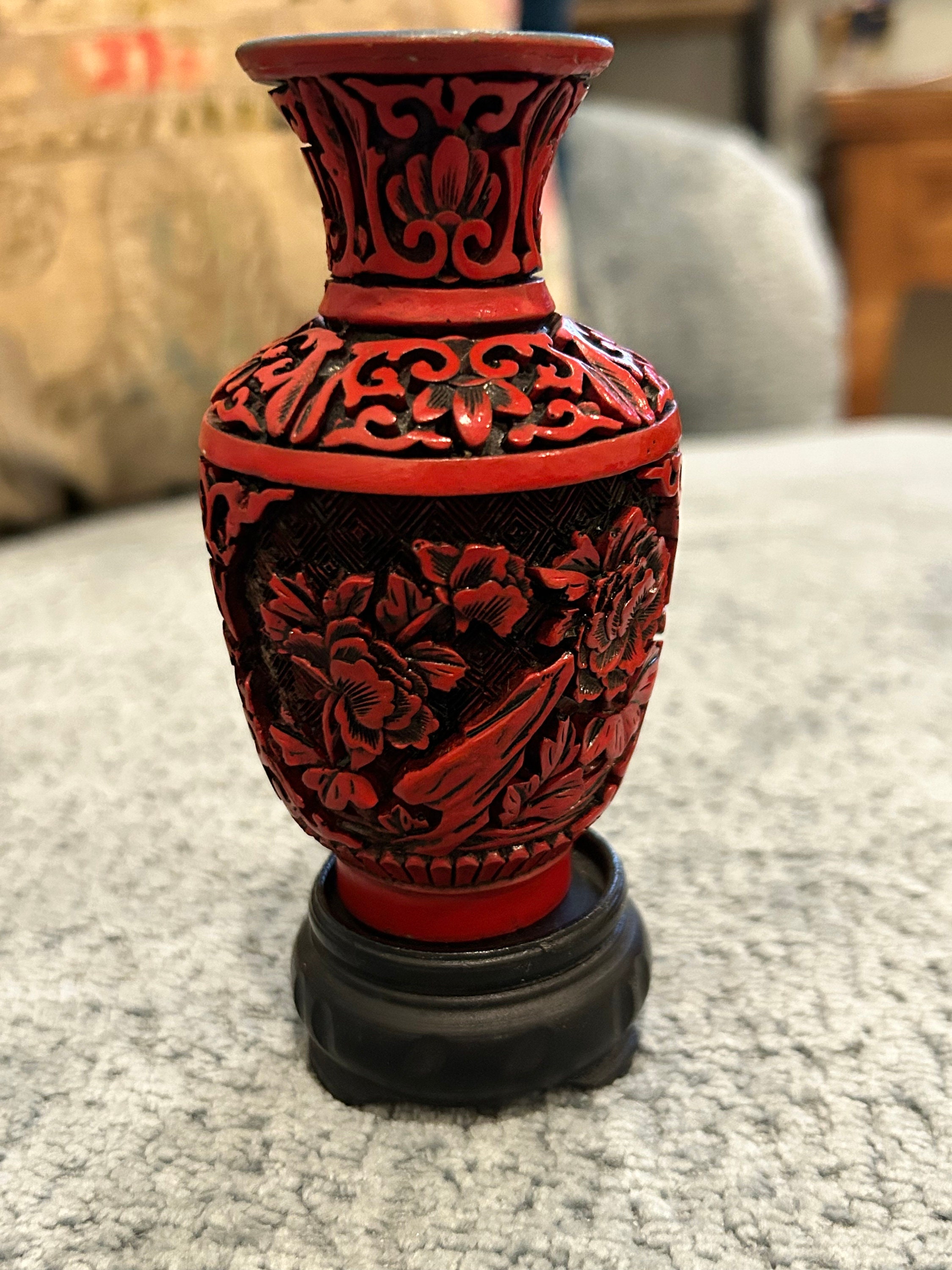 Shop Authentic Chinese Cinnabar Lacquer Vases - Unique Red Lacquer Art