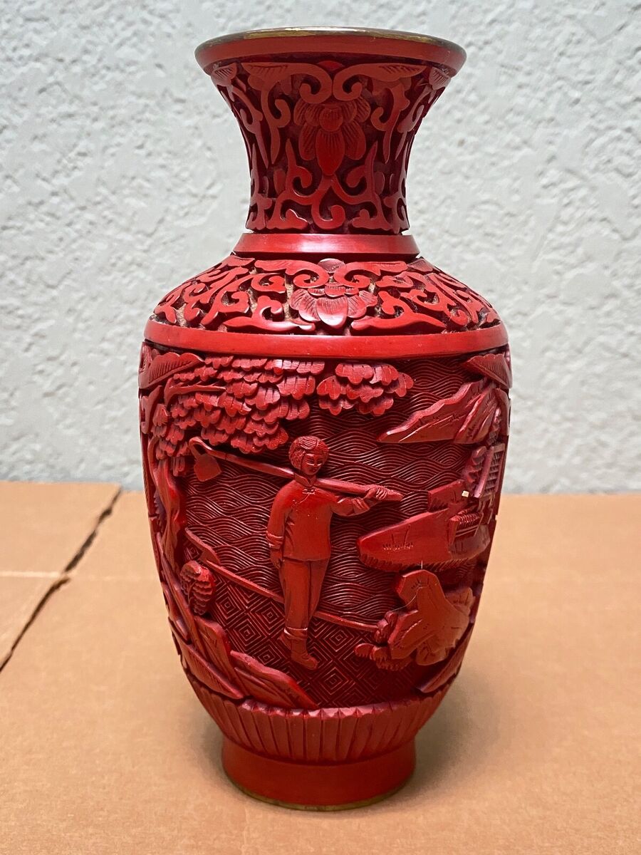 Discover Rare Antique Cinnabar Vases: Hand-Carved Chinese Lacquer Art