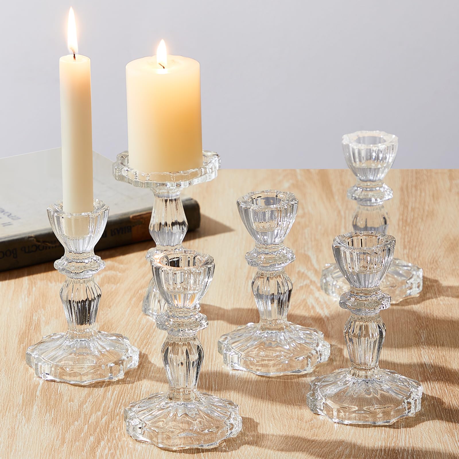 Handcrafted Crystal Candle Holders Set - Clear Glass Tapered Design for Home Decor